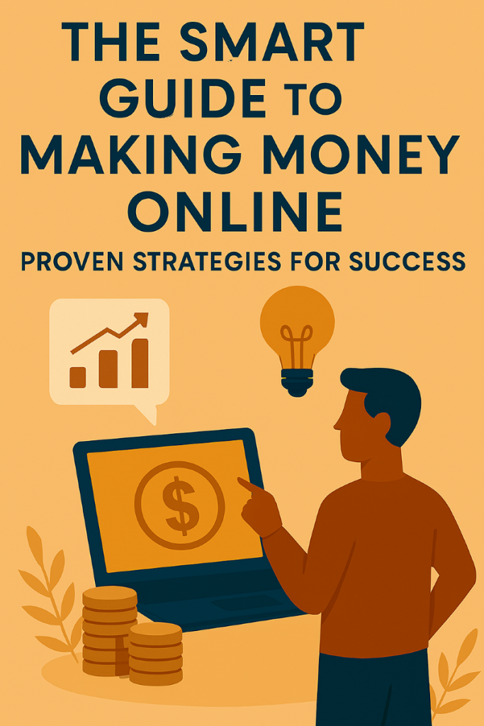 A visually engaging, semi-realistic illustration representing the journey of making money online, featuring elements of strategy, innovation, and financial success.