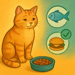 A semi-cartoonish illustration in Nova magic colorways, visually engaging and capturing the essence of feeding cats the right way.