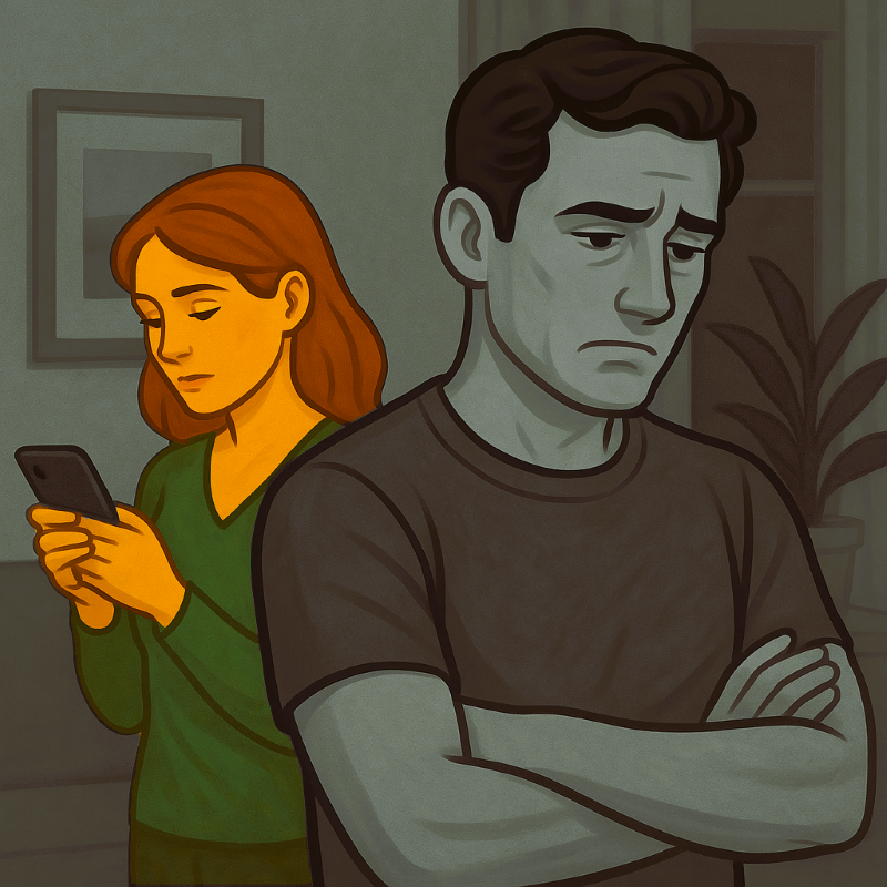A visually engaging, semi-cartoonish illustration depicting relationship uncertainty, highlighting key signs and ways to approach the conversation.