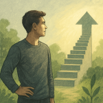 A semi-realistic illustration with textured colors of greys, greens, and light yellow, visually representing personal growth and the transformative power of goal-setting.