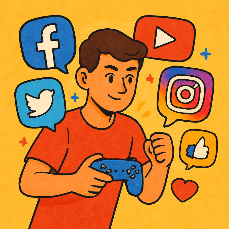 A dynamic, cartoonish illustration representing the evolution of modern social media networking, bursting with vibrant colors.